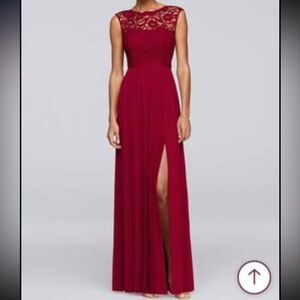 NWT size 18 David’s Beidal Long dress with lace bodice. Color Apple (Red)